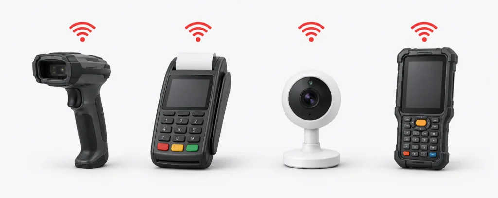 Common devices that cause one device slowing down wifi network, including scanners, terminals, and cameras